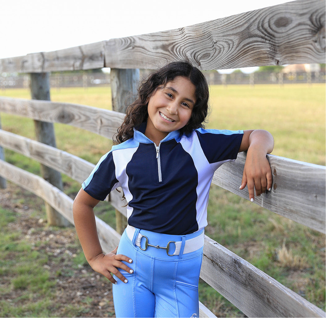 Karma - Youth - Equestrian Short Sleeve Shirt Cotton Candy Blue/Navy/White