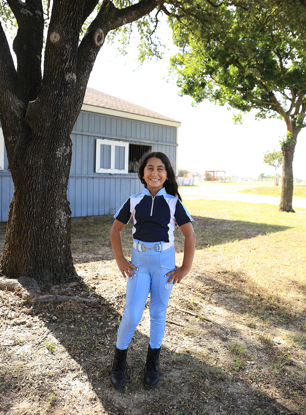 Karma - Youth - Equestrian Short Sleeve Shirt Cotton Candy Blue/Navy/White