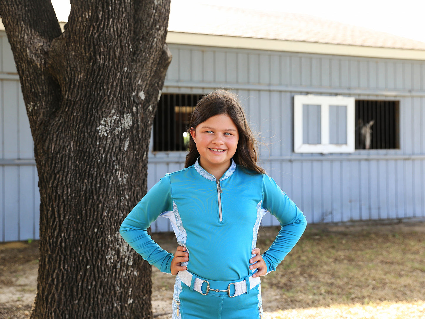 Essence Equestrian Performance Long Sleeved Shirt - Turquoise  (Youth Sizes)